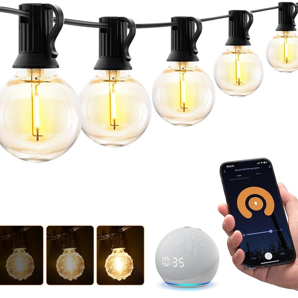 Smart Outdoor String Lights, 75Ft G40 Globe Patio Lights with 34 Dimmable LED Bu